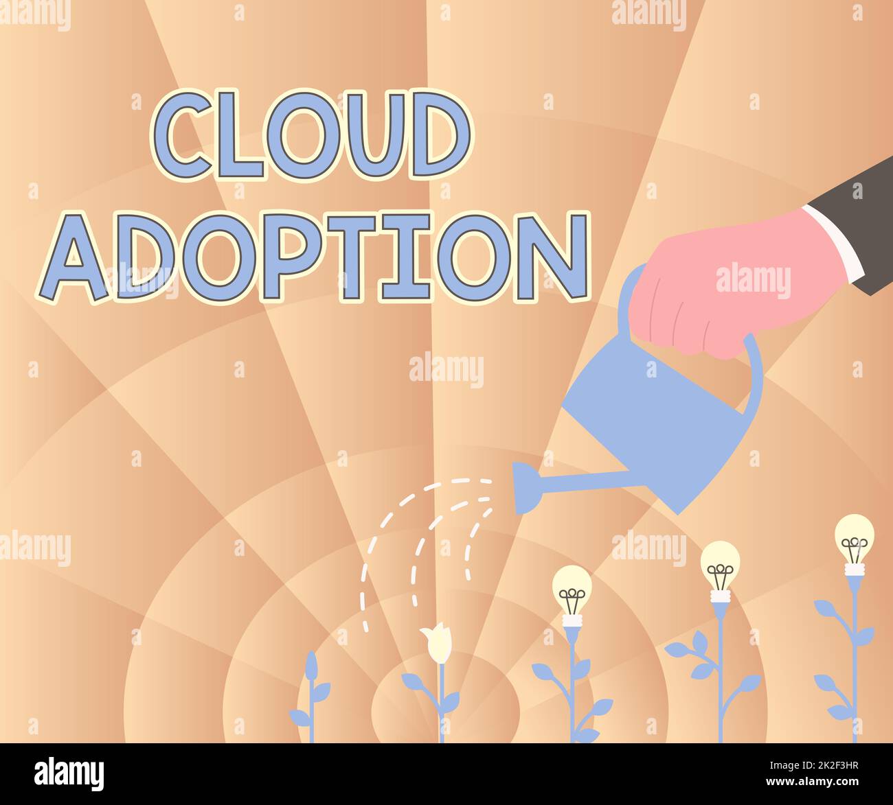 Ispirazione che mostra Sign Cloud Adoption. Internet Concept mossa strategica da parte delle organizzazioni di ridurre i costi e il rischio mano Holding acqua può innaffiare piante crescente idee progetto più recenti. Foto Stock