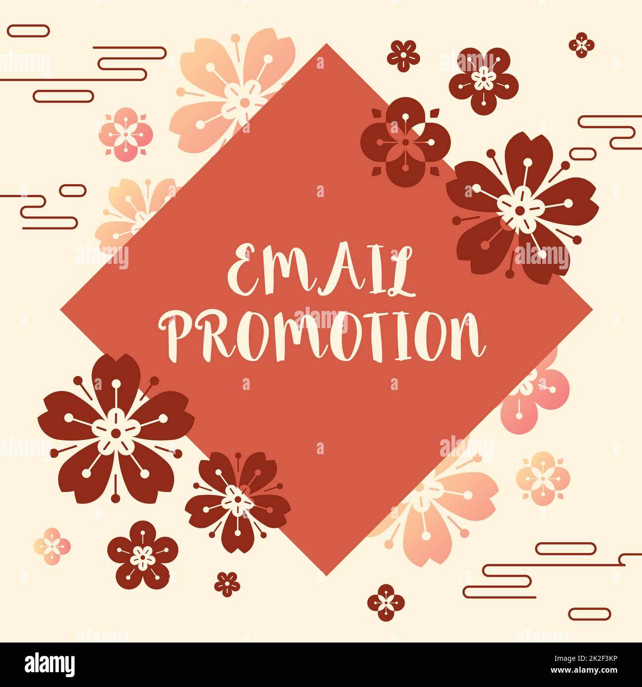 Didascalia di testo che presenta la promozione e-mail. Concetto che significa trasmissione commerciale che offre incentivi per le vendite telaio vuoto decorato con Abstract Modernized Forms Flowers and Foliage. Foto Stock