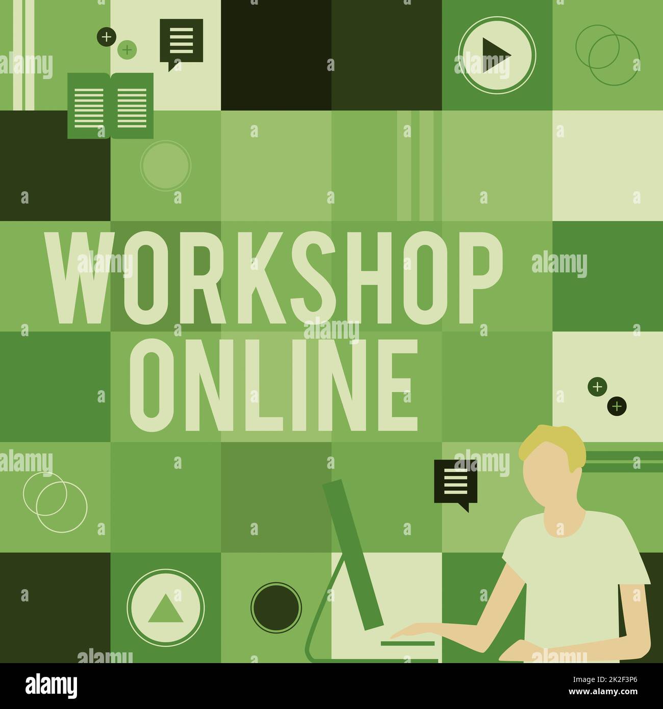 Testo che mostra l'Inspiration Workshop Online. Concetto significato Workshop Online uomo d'affari pensiero innovativo idee leader verso un futuro stabile. Foto Stock