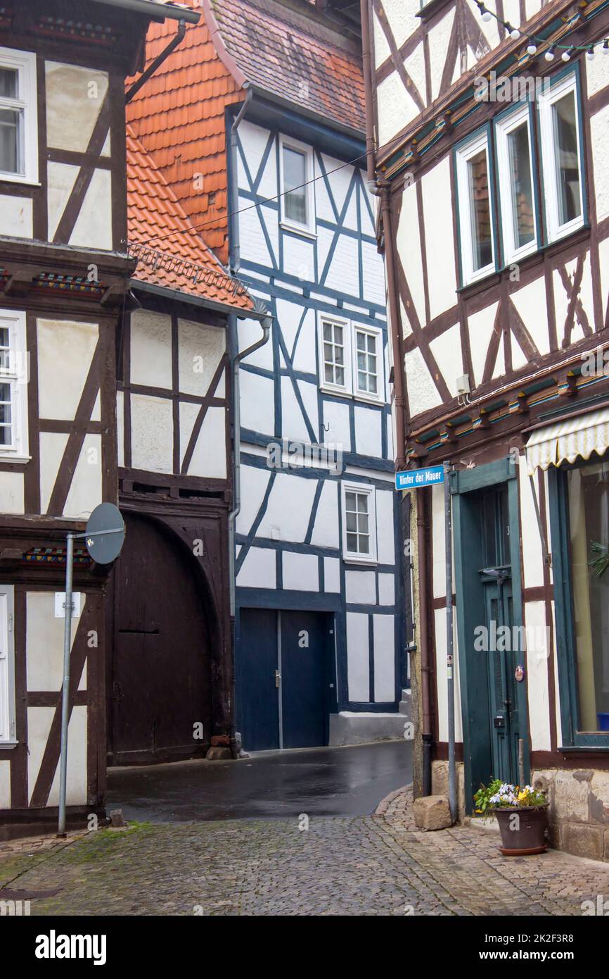 Case pittoresche a Bad Sooden-Allendorf, nella valle di Werra, in Germania Foto Stock