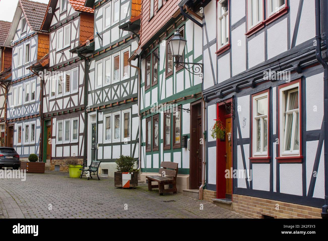 Case pittoresche a Bad Sooden-Allendorf, nella valle di Werra, in Germania Foto Stock