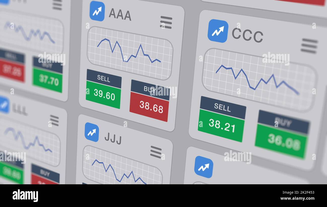 interfaccia app per il mercato azionario Foto Stock