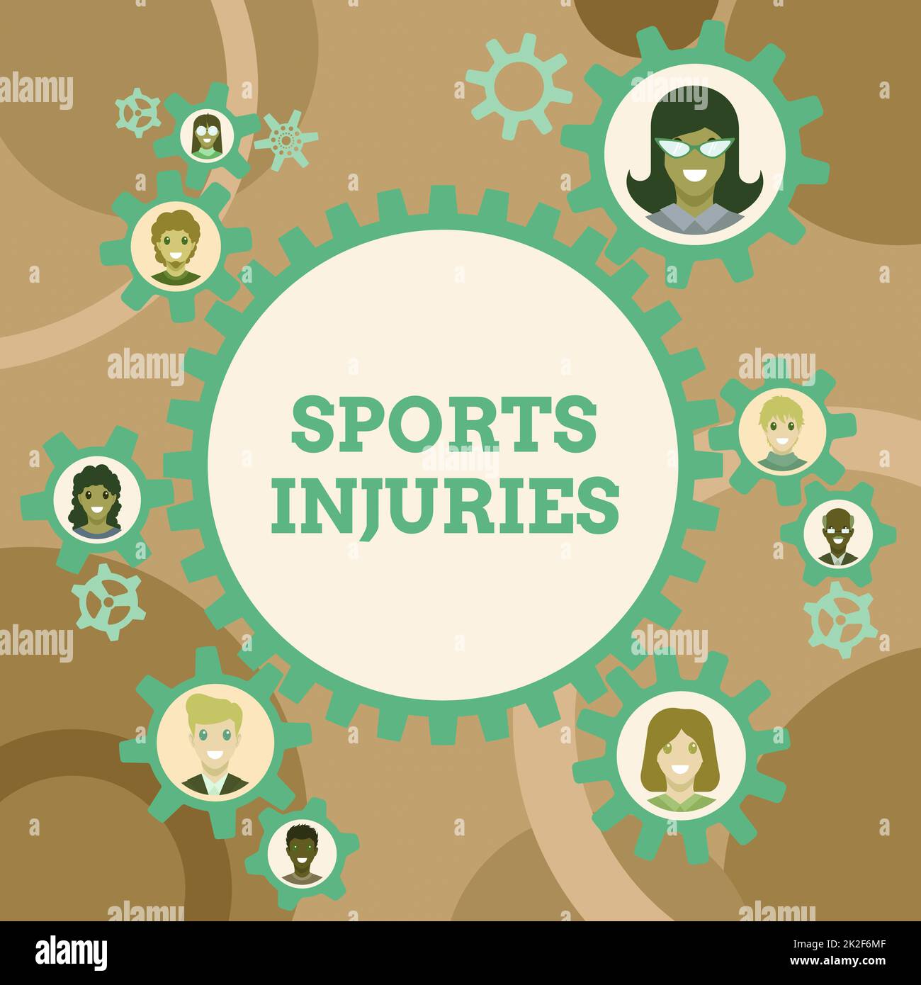 Scrittura visualizzazione di testo lesioni sportive. Foto concettuali tipi di lesioni che si verificano durante lo sport o l'esercizio colleghi presentati all'interno di ruote dentate che mostrano la definizione di lavoro di squadra Foto Stock
