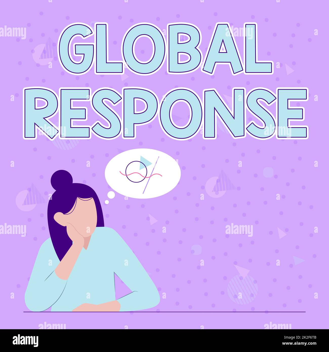 Segno di scrittura a mano Global Response. La foto concettuale indica il comportamento del materiale lontano dal punto di impatto Illustrazione di Lady Thinking profondamente sola per le nuove incredibili idee tattiche. Foto Stock