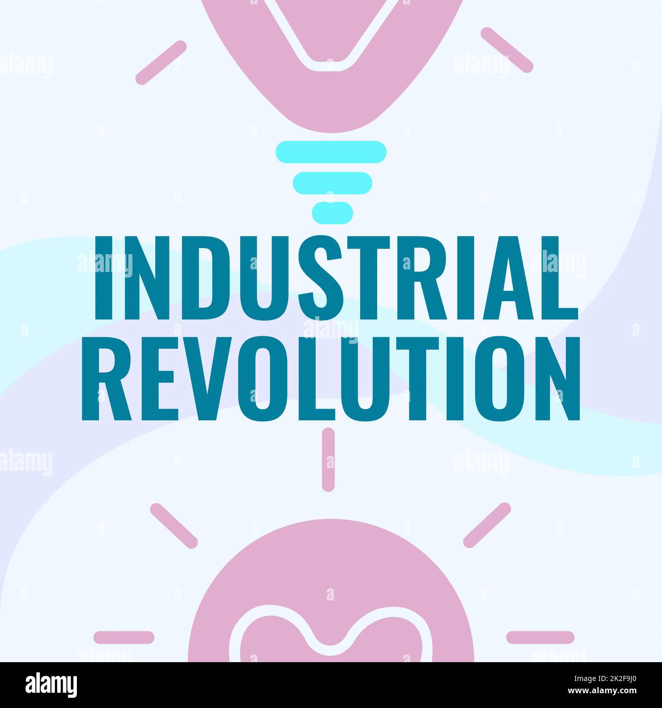 Cartello di testo che mostra la rivoluzione industriale. Parola scritta sul tempo durante il quale il lavoro fatto di più da macchine incandescente lampadina disegno Mostra scoperte fresche. Foto Stock