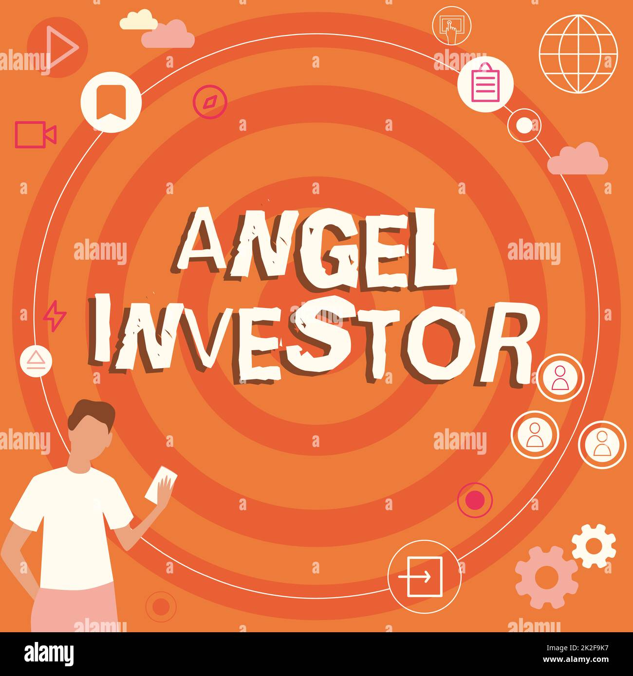 Scrittura visualizzando il testo Angel Investor. Approccio aziendale elevato valore netto individuo che fornisce sostegno finanziario imprenditore pensiero innovativo Leading Ideas verso un futuro stabile. Foto Stock