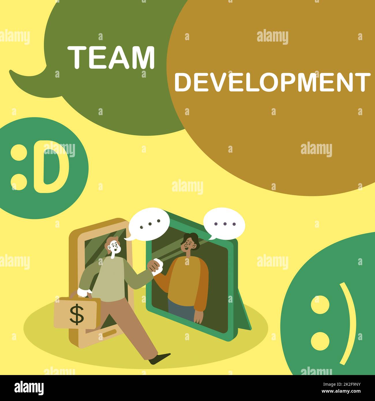 Sviluppo concettuale del team di visualizzazione. Parola scritta su imparare perché e come i piccoli gruppi cambiano nel tempo con i grafici due colleghi che si riunono online discutendo idee di progetti futuri. Foto Stock