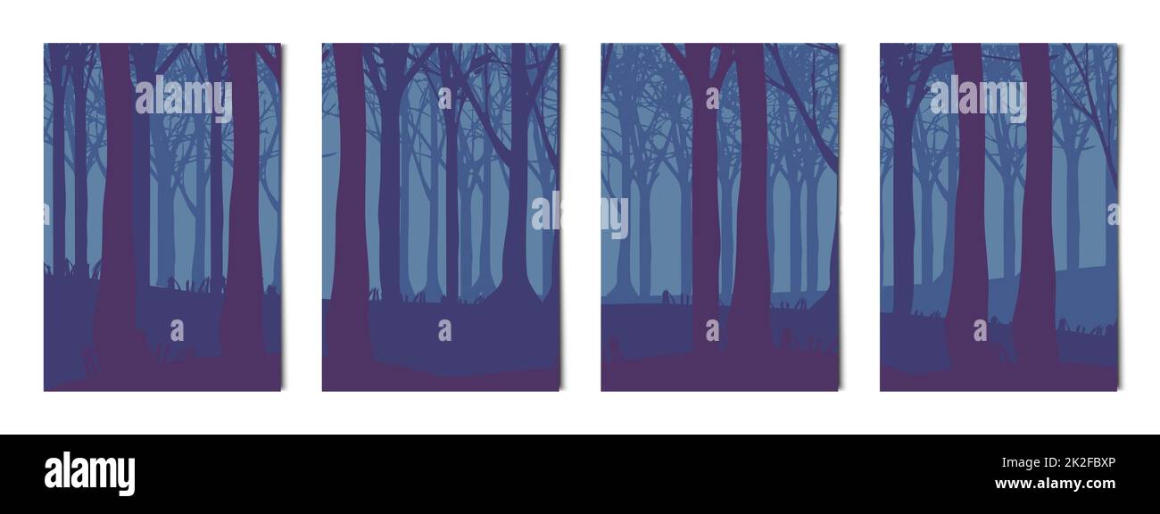 Set di 4 pezzi sfondi verticali paesaggi foresta - Vector Foto Stock