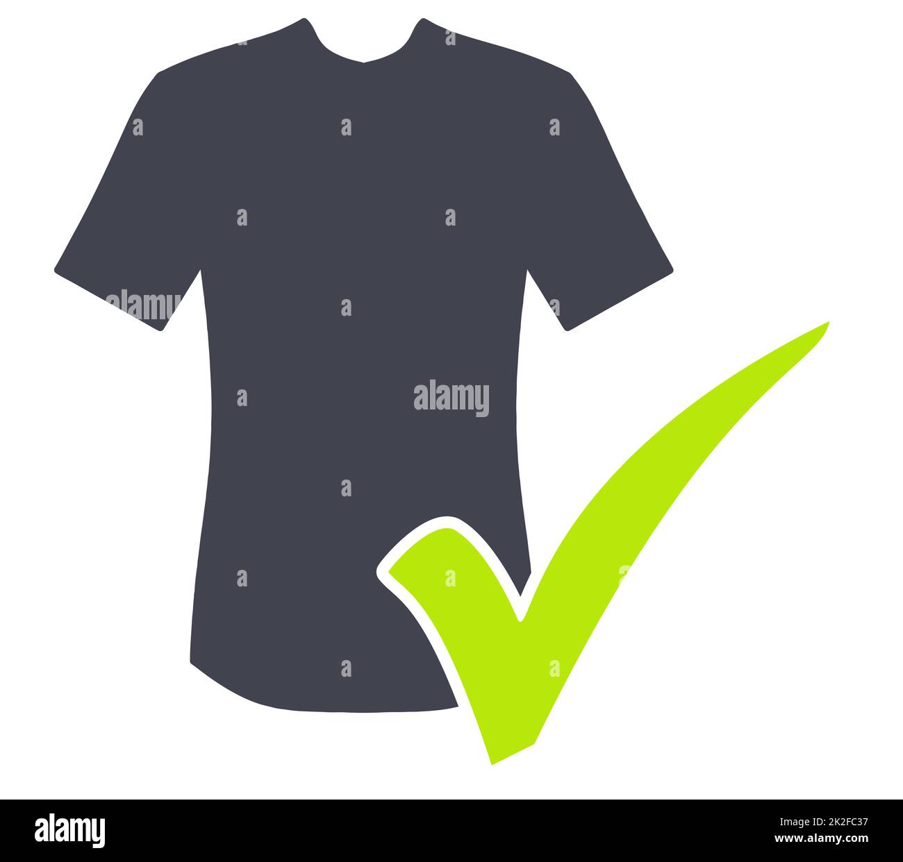 Icona di T-Shirt nera con segno di spunta verde Foto Stock