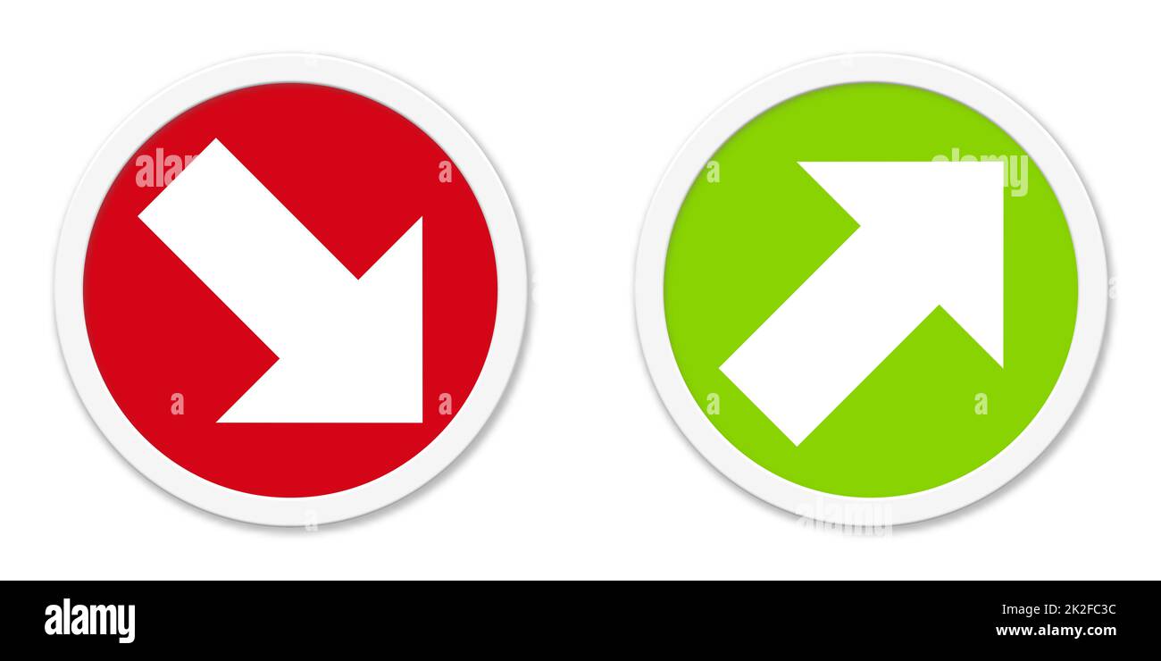 Freccia giù e freccia su - due pulsanti rotondi Foto Stock