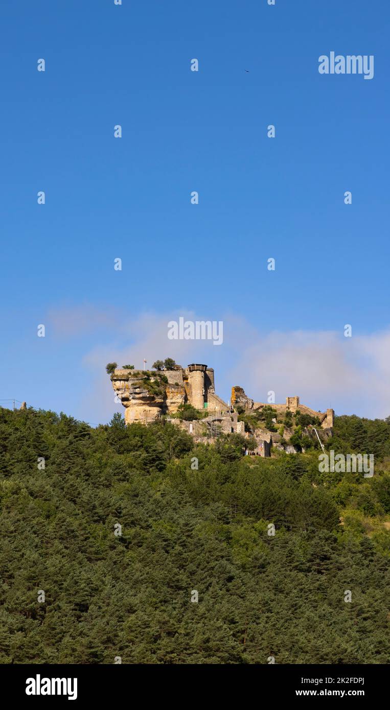 Chateau de Peyrelade rovine, dipartimento Aveyron, Francia Foto Stock