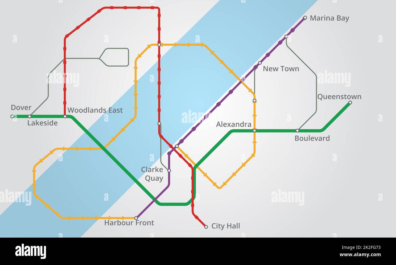 Mappatura del percorso. Vista ritagliata di una mappa delle linee ferroviarie della metropolitana. Foto Stock