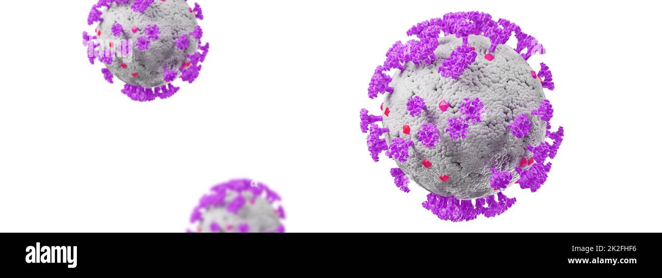 Dettaglio del virus Corona al microscopio. 3D illustrazione Foto Stock