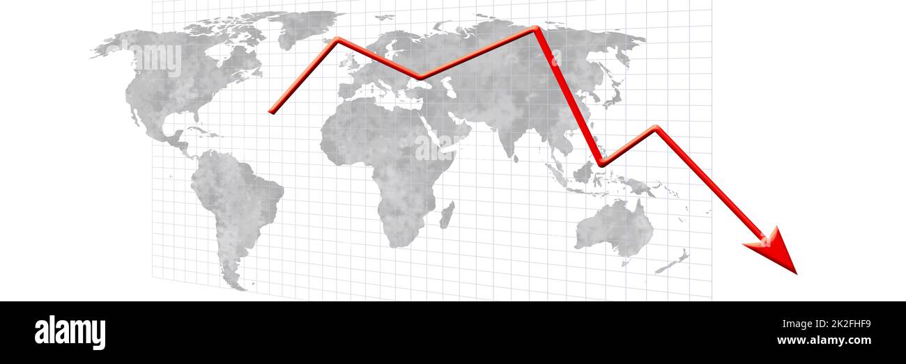 Concetto di crisi Econimical. Diffusa nel mondo, l’economia è in calo. illustrazione 3d Foto Stock