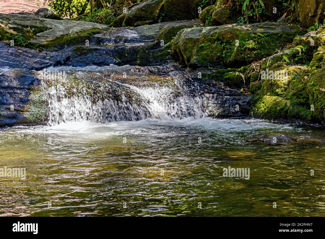 Piccola cascata tra la vegetazione della foresta tropicale nel suo stato naturale Foto Stock