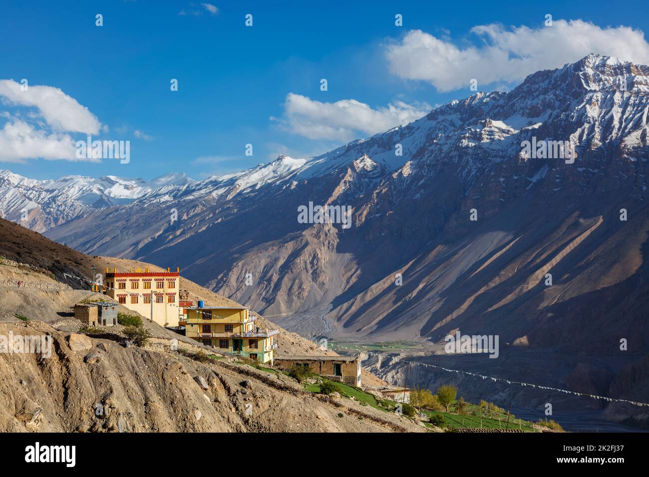 Il nuovo monastero di Dhankar, Dhankar villaggio nella valle di Spiti, India Foto Stock