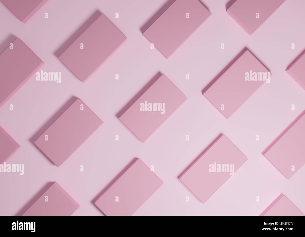 Chiaro, pastello, rosa lavanda, 3D render minimal, semplice, moderno display piatto con vista dall'alto sullo sfondo con supporti quadrati ripetitivi in un motivo Foto Stock