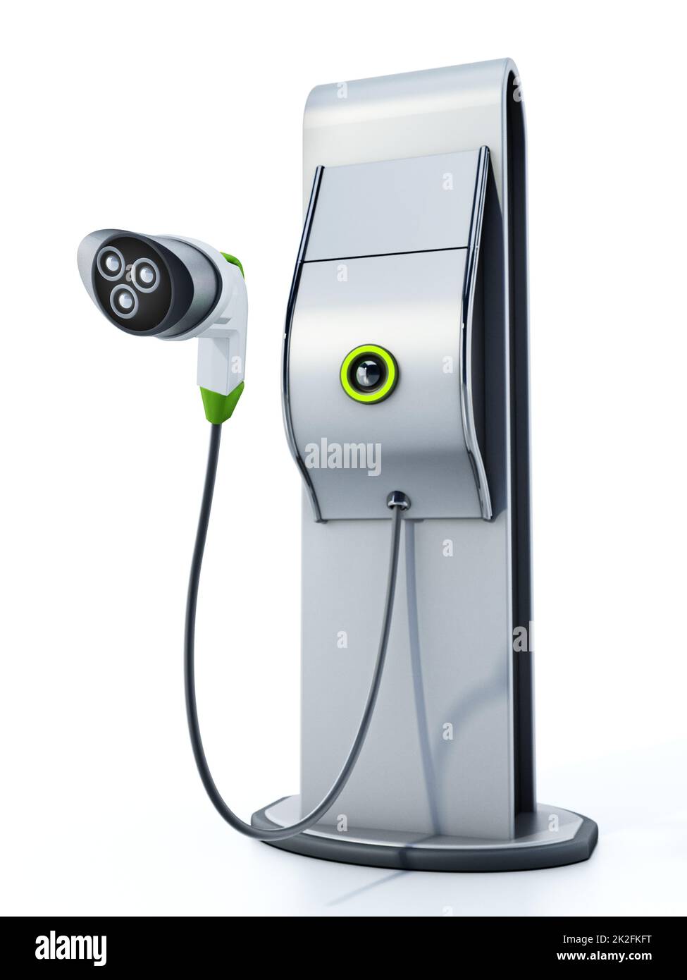 Stazione di ricarica per auto elettriche isolata su sfondo bianco. Illustrazione 3D Foto Stock