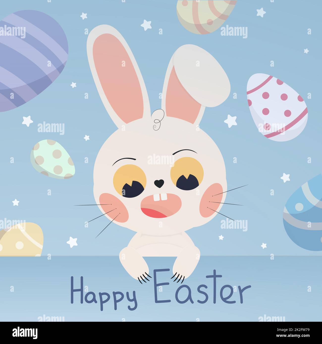 Biglietto di auguri di Pasqua con coniglietto e uova di Pasqua - Vector Foto Stock
