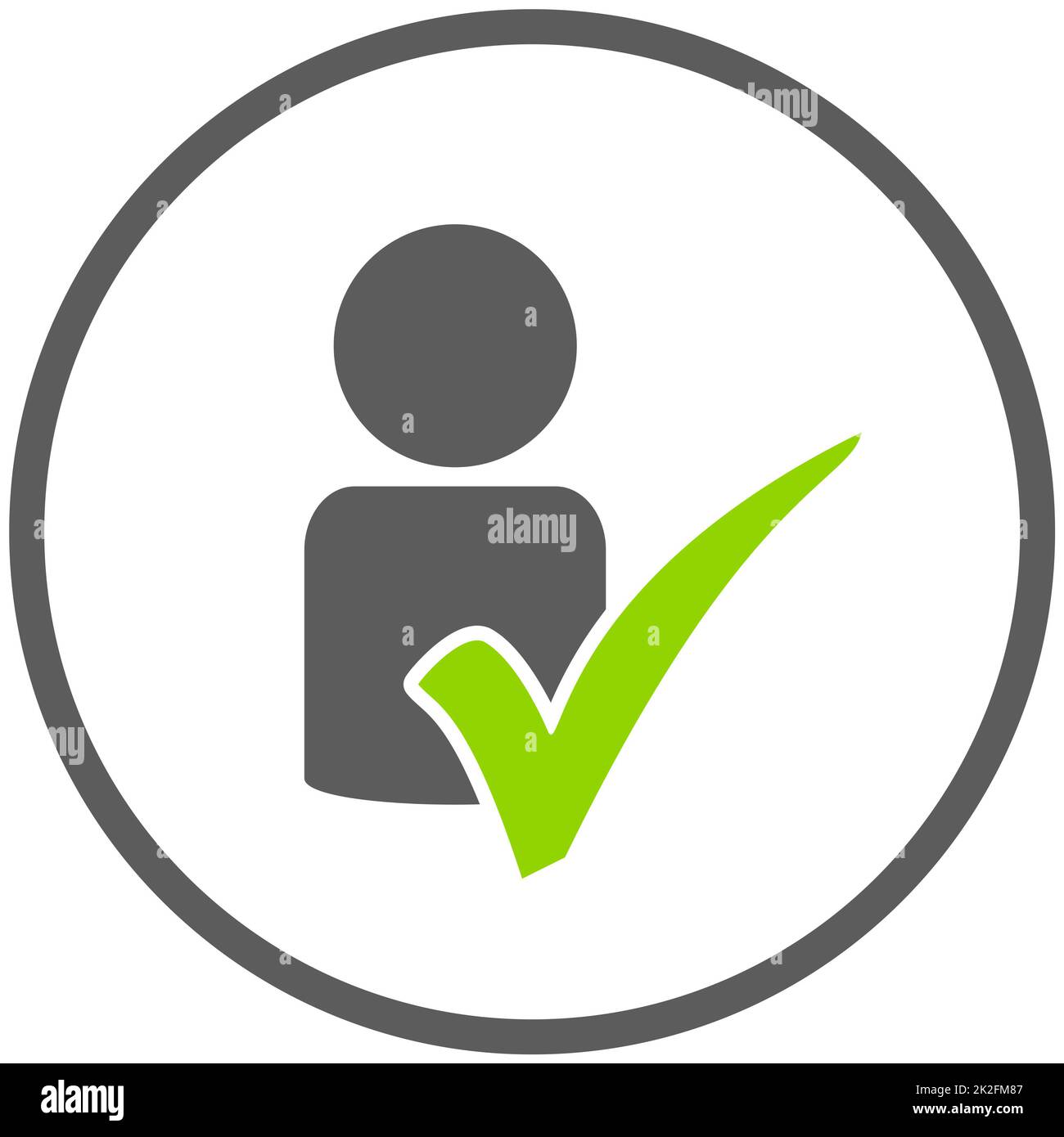Icona circolare con persona e segno di spunta verde Foto Stock