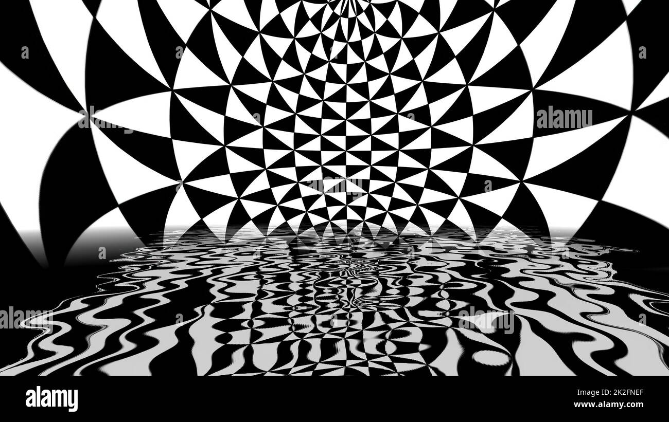 Motivo geometrico bianco e nero che riflette l'acqua Foto Stock