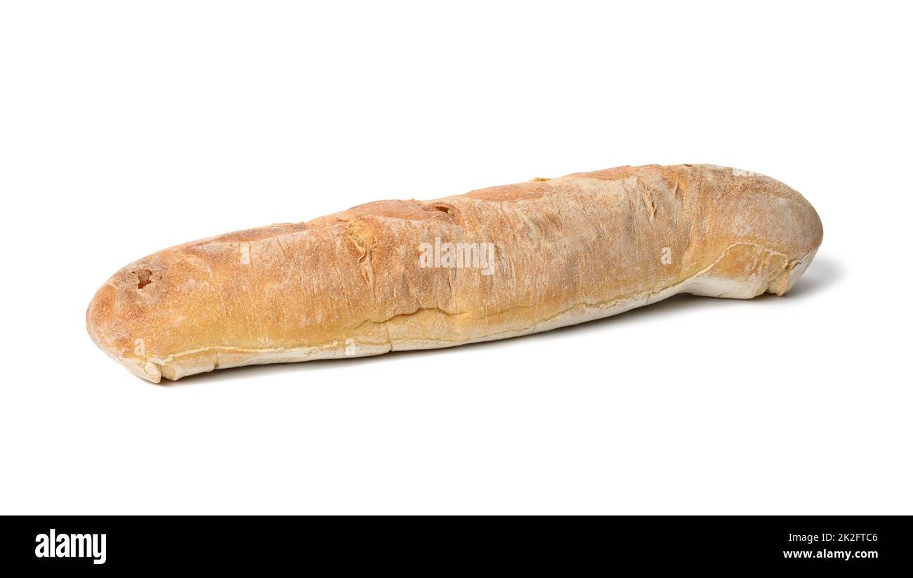 baguette di pane al forno oblunga isolate su sfondo bianco Foto Stock