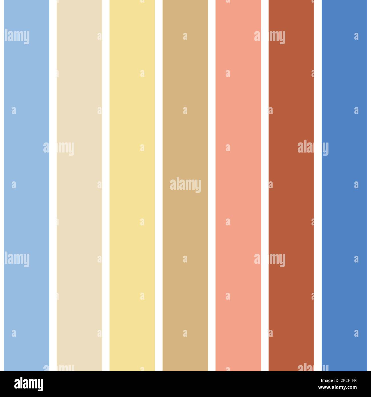 Striscia di ripetizione senza giunture. Mix di colori blu con beige, giallo, marrone e arancione. Sfondo per grafica, tessuto, tessile, moda. Tendenza colore primavera, estate 2023. Foto Stock