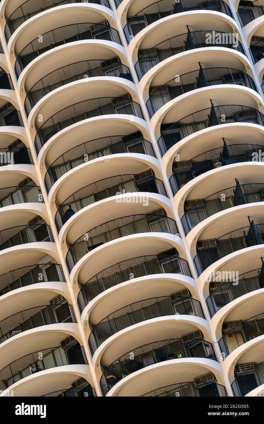 Complesso residenziale di Marina City progettato dall'architetto Bertrand Goldberg, Chicago, Illinois, USA Foto Stock