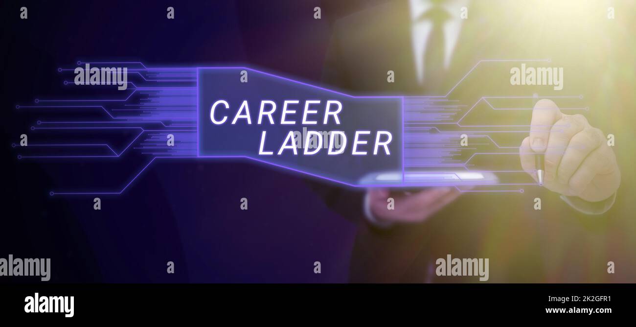 Scrittura visualizzazione testo Carriera ladder. Internet concetto di lavoro promozione professionale progresso verso l'alto mobilità Achiever Foto Stock