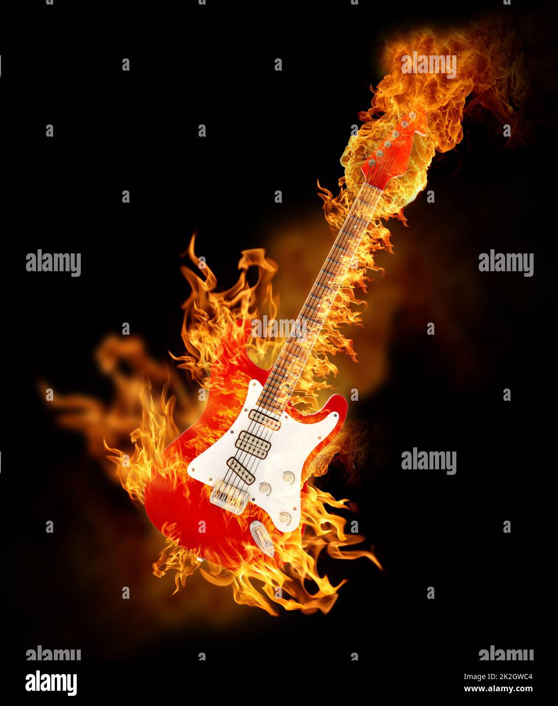 Chitarra elettrica al fuoco Foto Stock