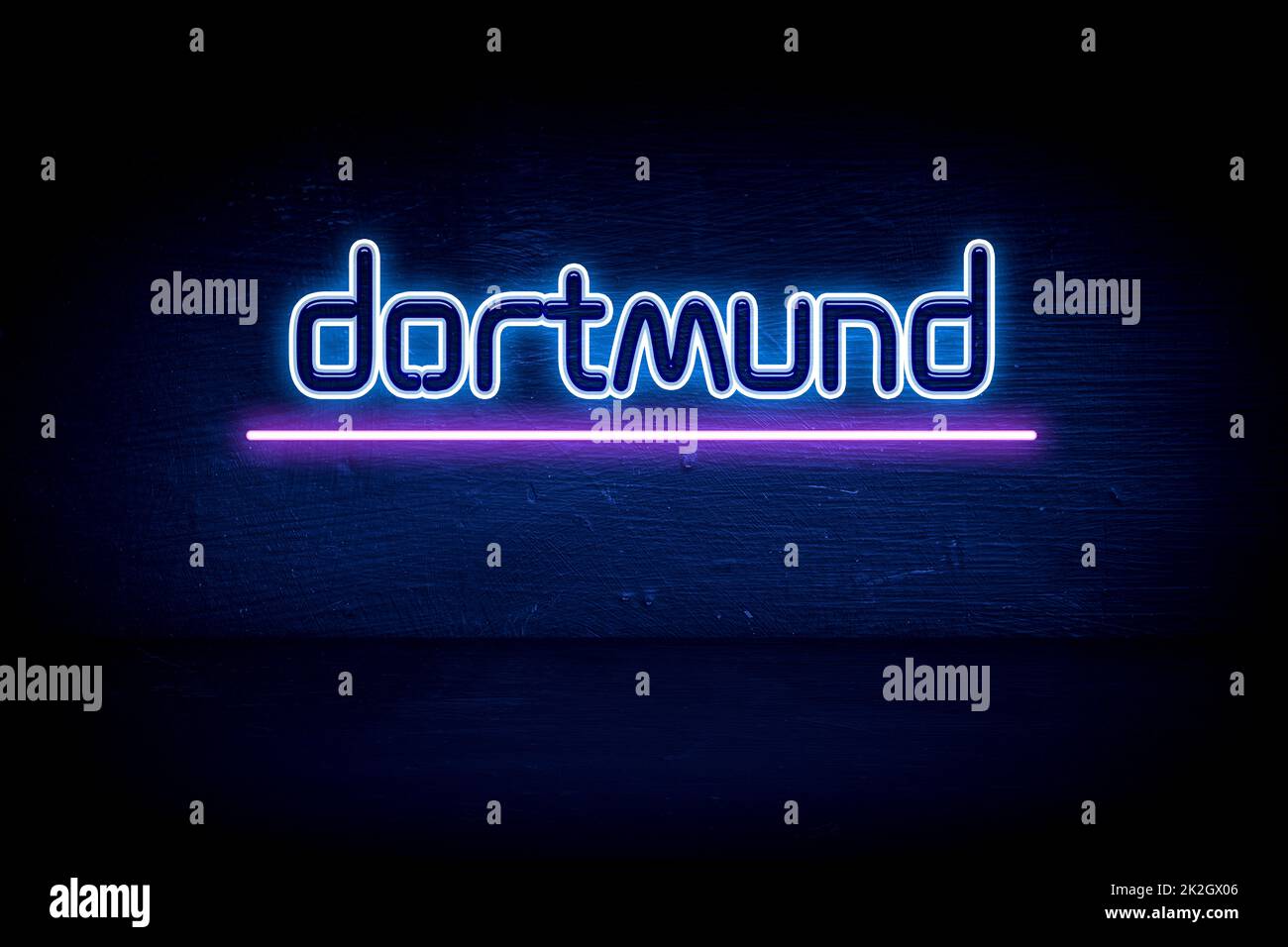 Dortmund - cartello di annuncio al neon blu Foto Stock