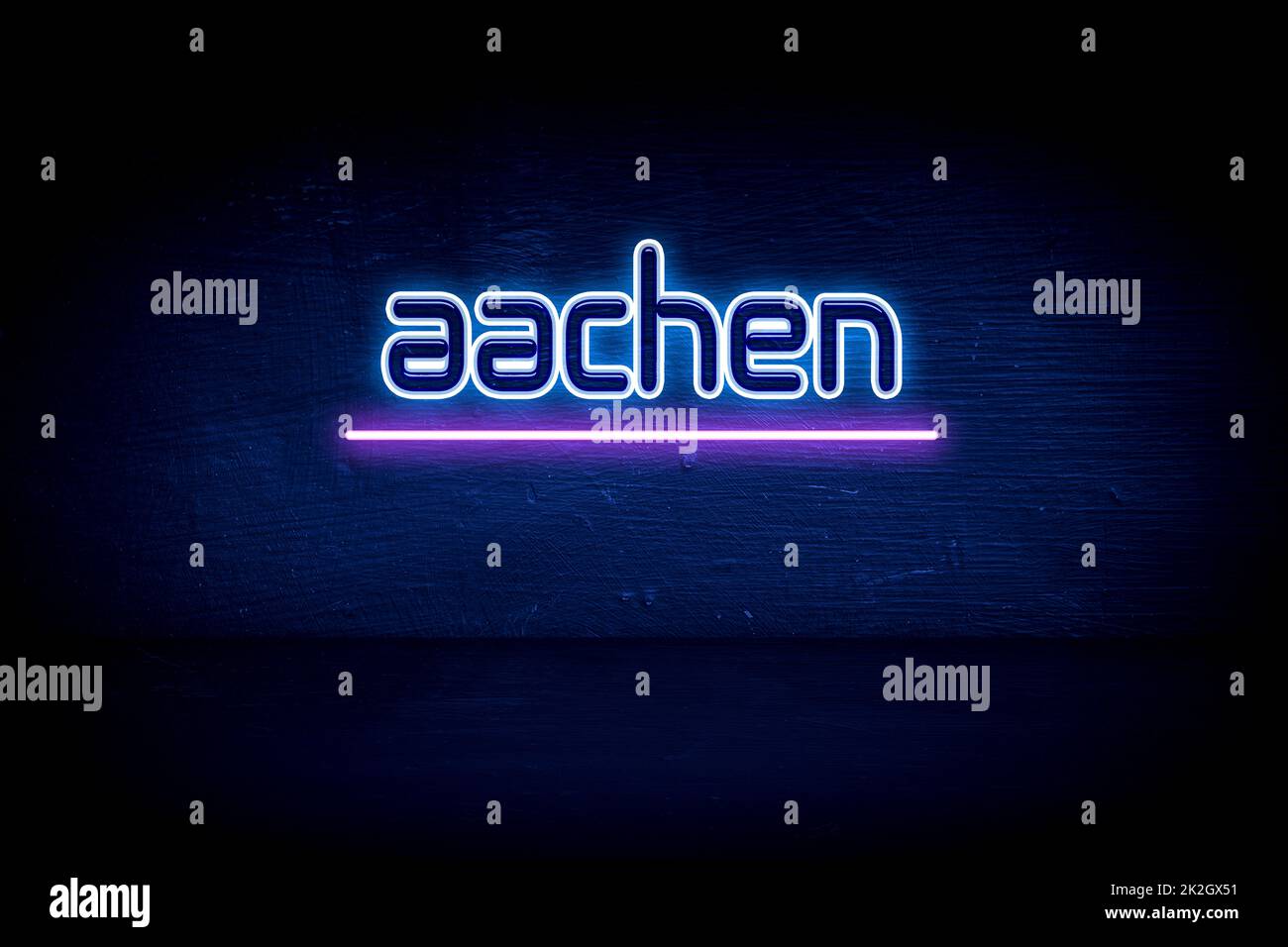 Aachen - cartello di segnalazione neon blu Foto Stock