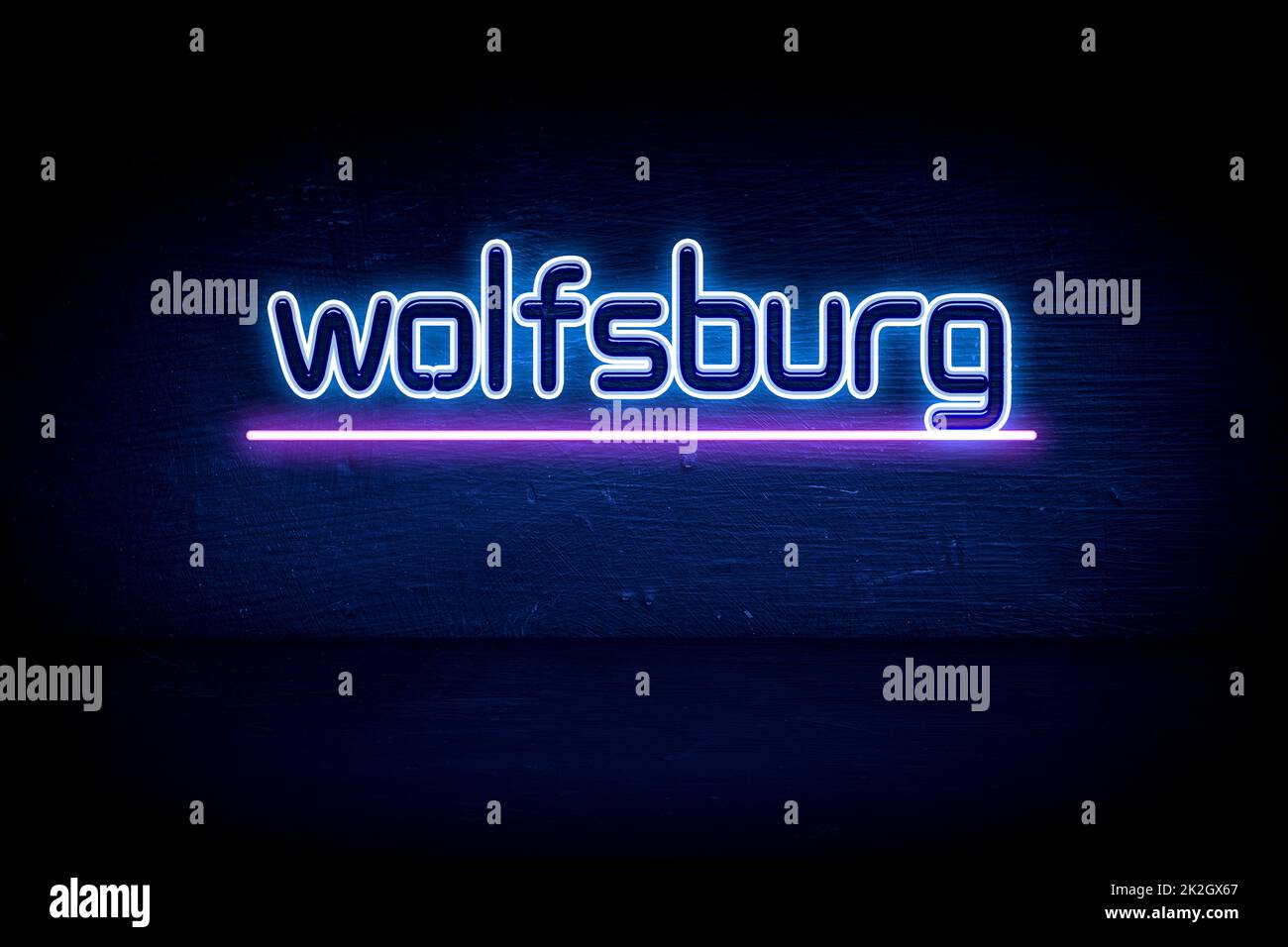 Wolfsburg - cartello di segnalazione al neon blu Foto Stock