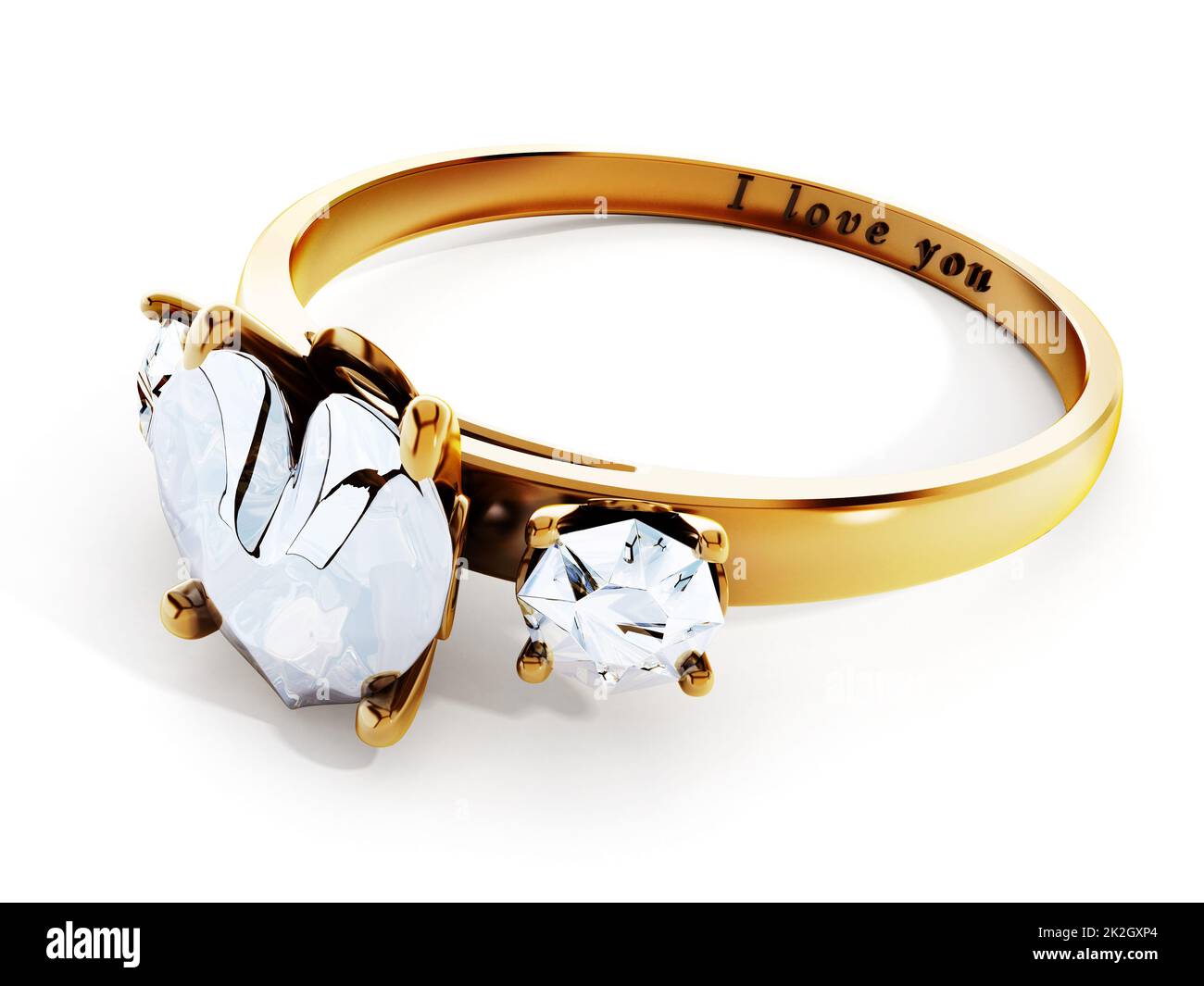Anello di nozze dorato con diamante a forma di cuore Foto Stock