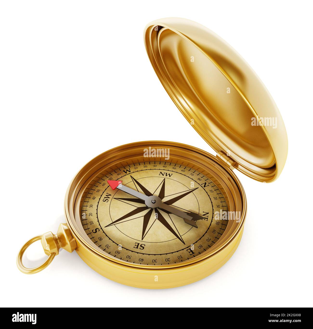 Bussola vintage in piedi sulla vecchia mappa Foto Stock