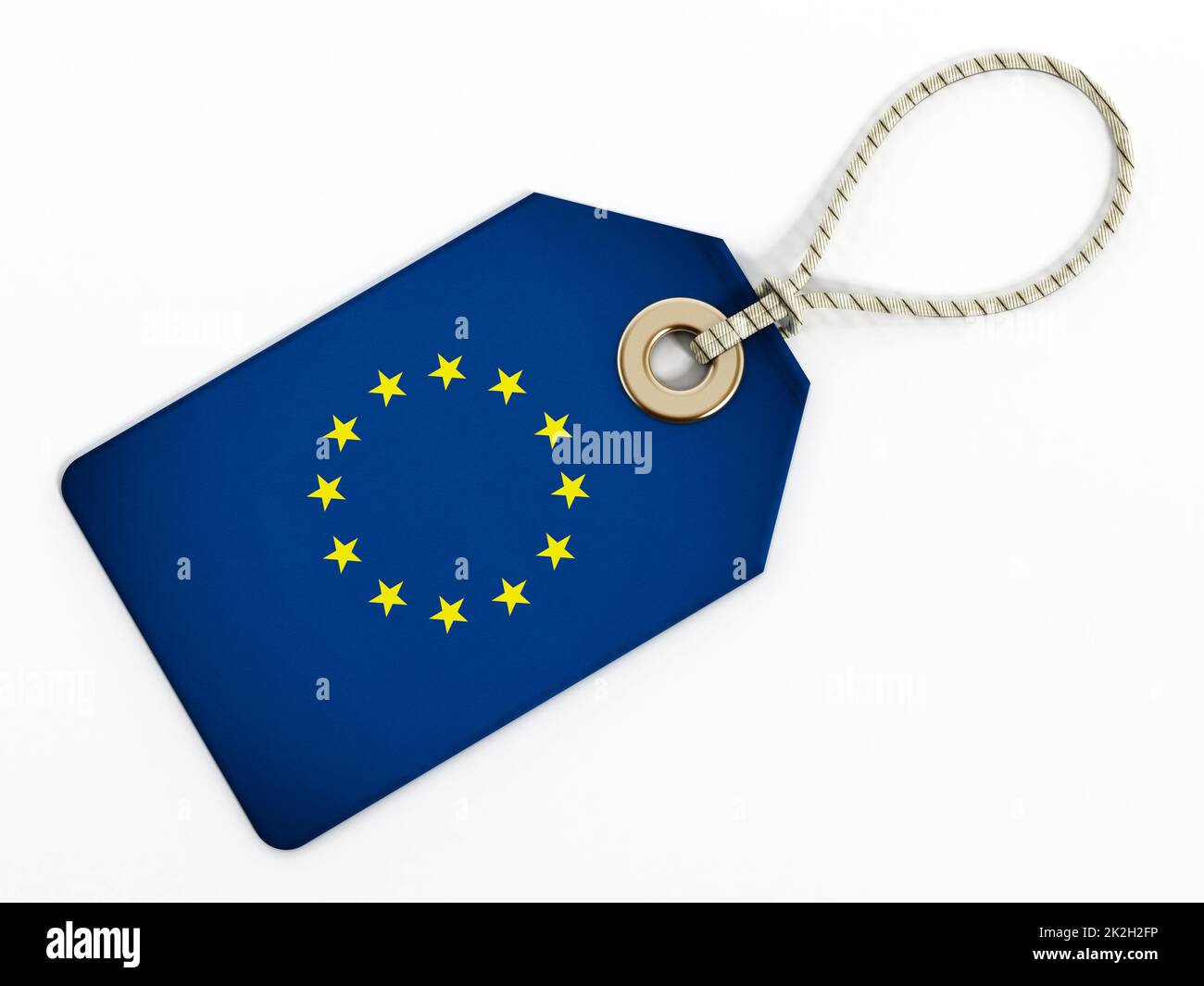 Bandiera dell'Unione europea su etichetta isolata Foto Stock