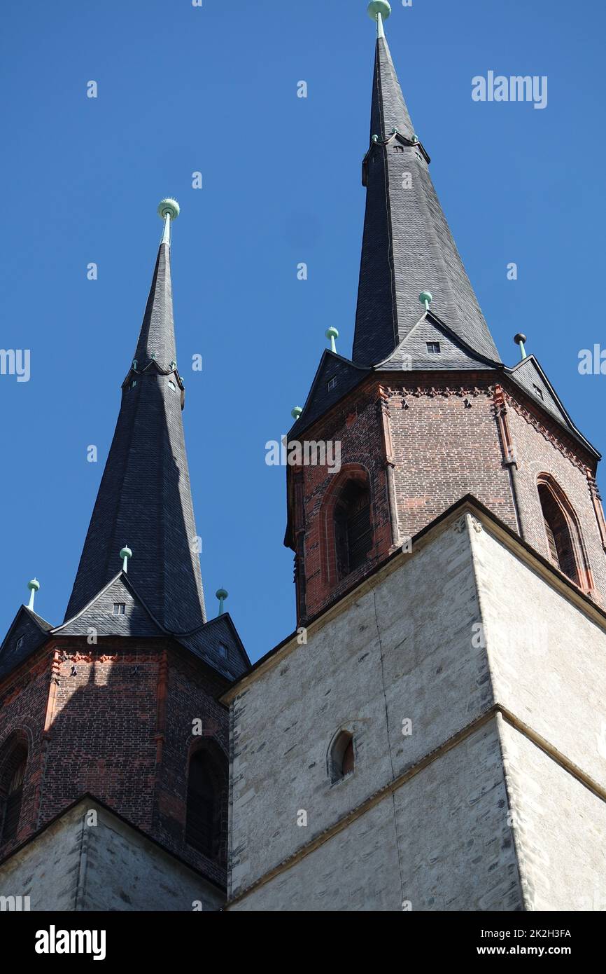 Chiesa torri in Halle an der Saale Foto Stock