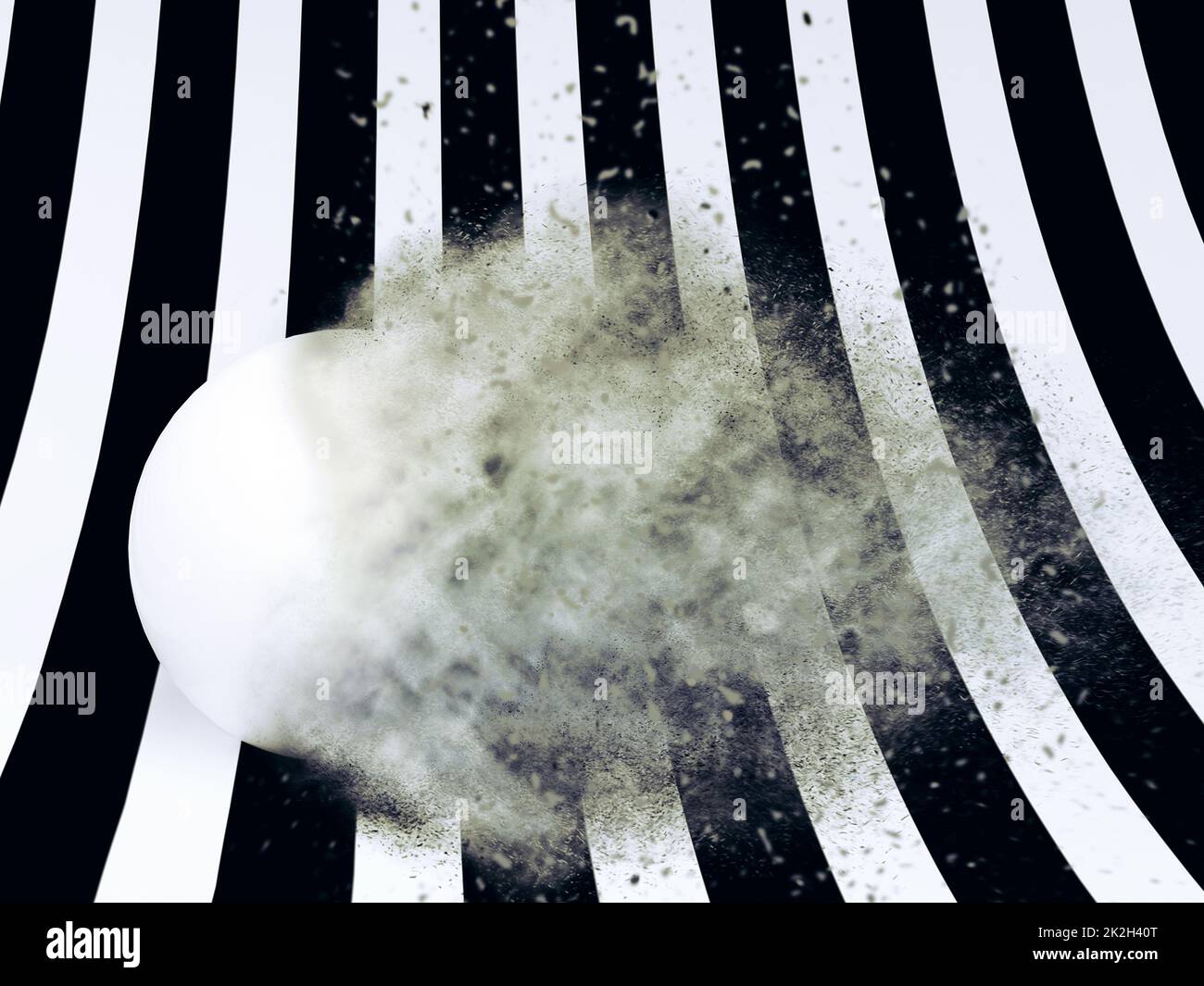 3D rendering della palla che esplode su sfondo a strisce. Foto Stock