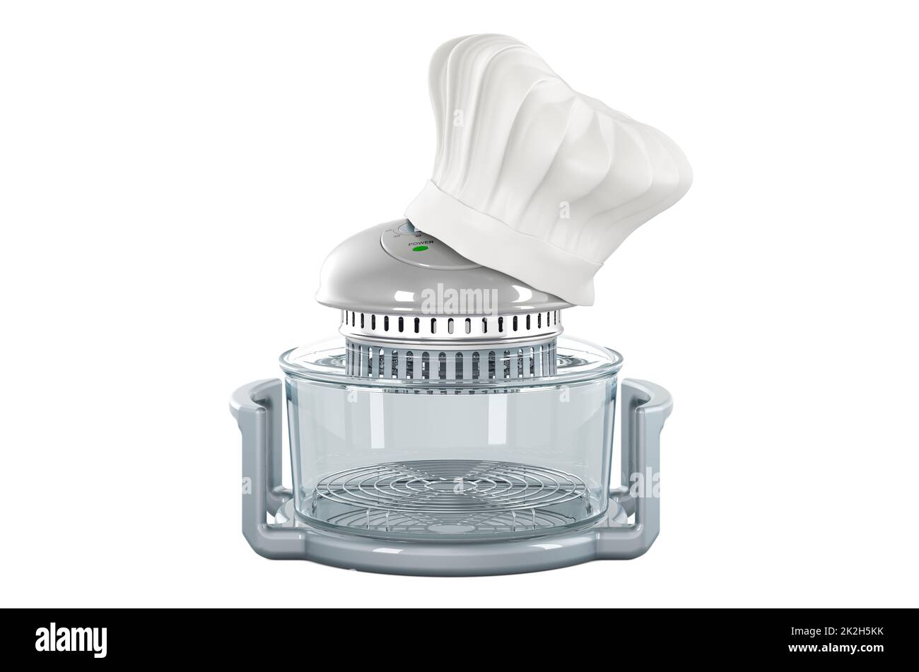 Forno elettrico per friggitrice ad aria multifunzione con Chefs Hat, concetto di cottura. 3D rendering isolato su sfondo bianco Foto Stock
