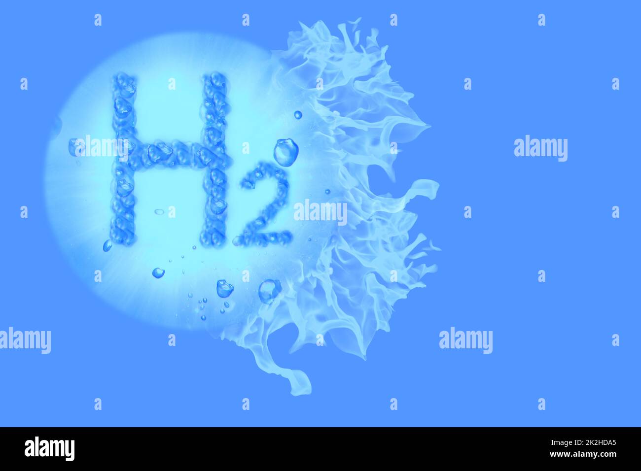 h2 lettere idrogeno energia verde del futuro con fuoco blu destra Foto Stock
