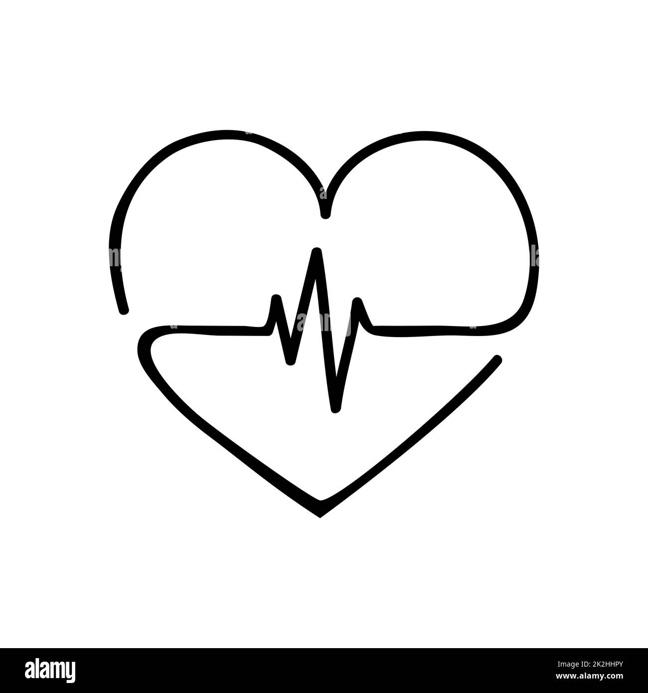 Icona della linea sottile del polso cardiaco isolata su sfondo bianco - vettore Foto Stock