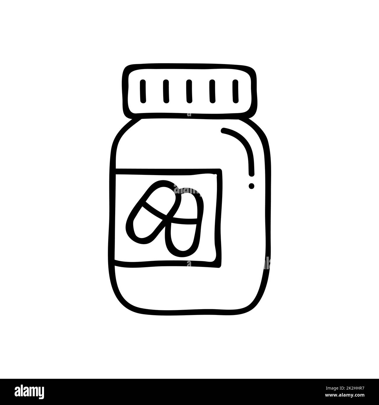 Linea sottile icona di imballaggio con pillole su sfondo bianco - Vector Foto Stock