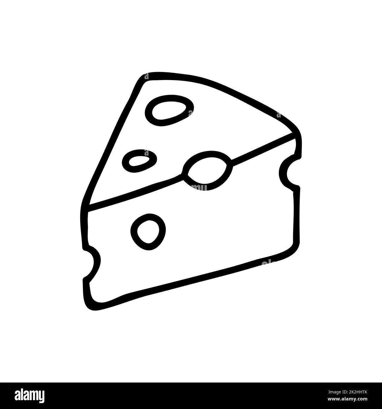 Icona sottile di un pezzo di formaggio su sfondo bianco - Vector Foto Stock