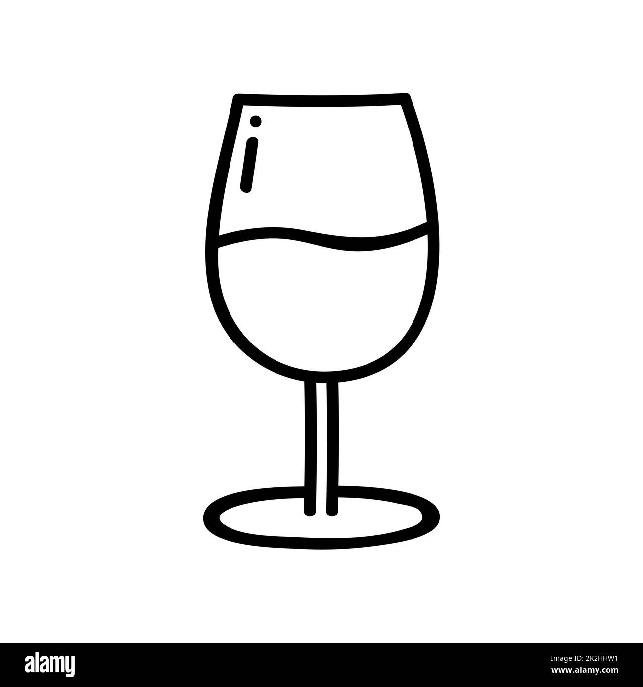 Icona a righe sottili sul bicchiere di vino su sfondo bianco - Vector Foto Stock