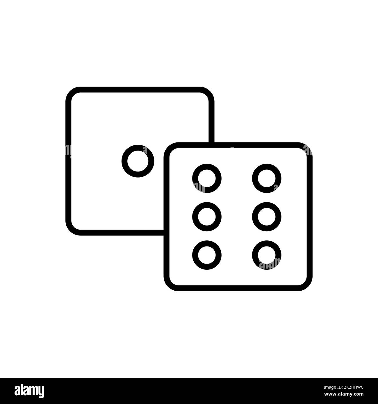 Icona dadi gioco linea sottile su sfondo bianco - Vector Foto Stock