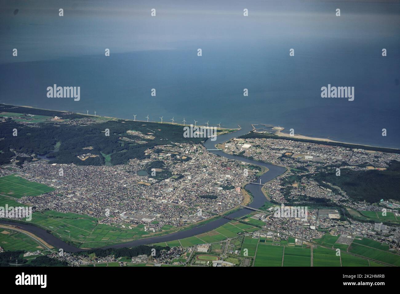 Vista aerea sul mare di Akita City Foto Stock