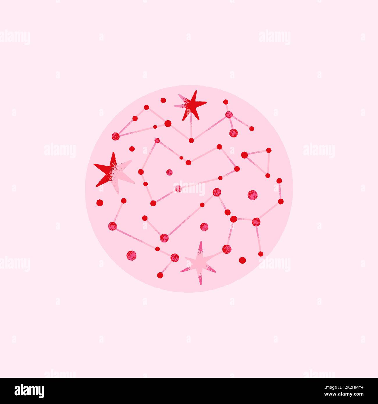 Composizione spaziale con pianeti e stelle di colore rosa, rosso. Illustrazione vettoriale sul tema dell'astrologia, dell'astronomia Foto Stock