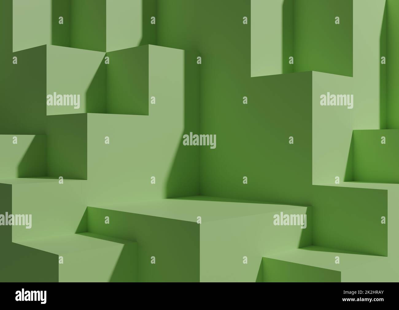 Minimal Light Lime Green background 3D Studio Mockup Scene con podi e livelli per la visualizzazione e la presentazione dei prodotti. Sfondo architettonico orizzontale geometrico. Foto Stock