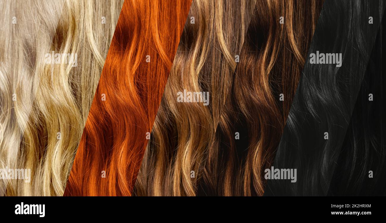 Set di diversi campioni di colore naturale dei capelli. Foto Stock
