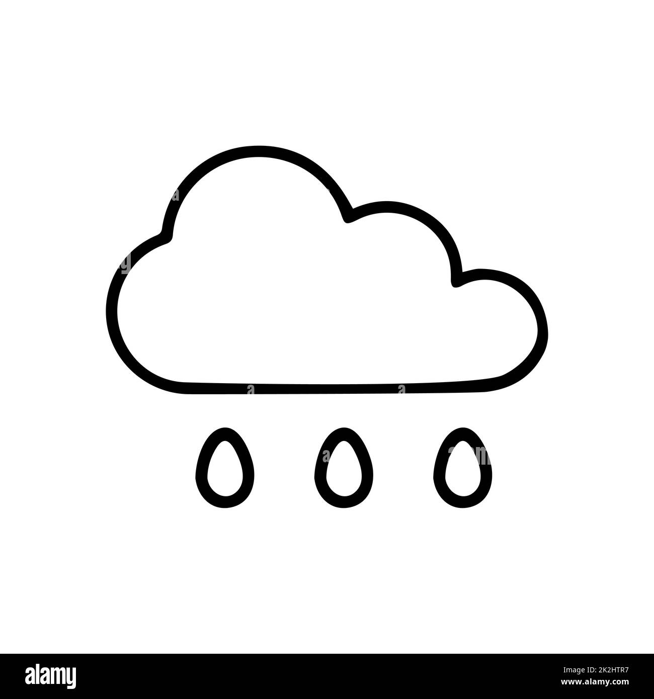 Icona a linee sottili nuvola piovosa isolata su sfondo bianco - vettore Foto Stock